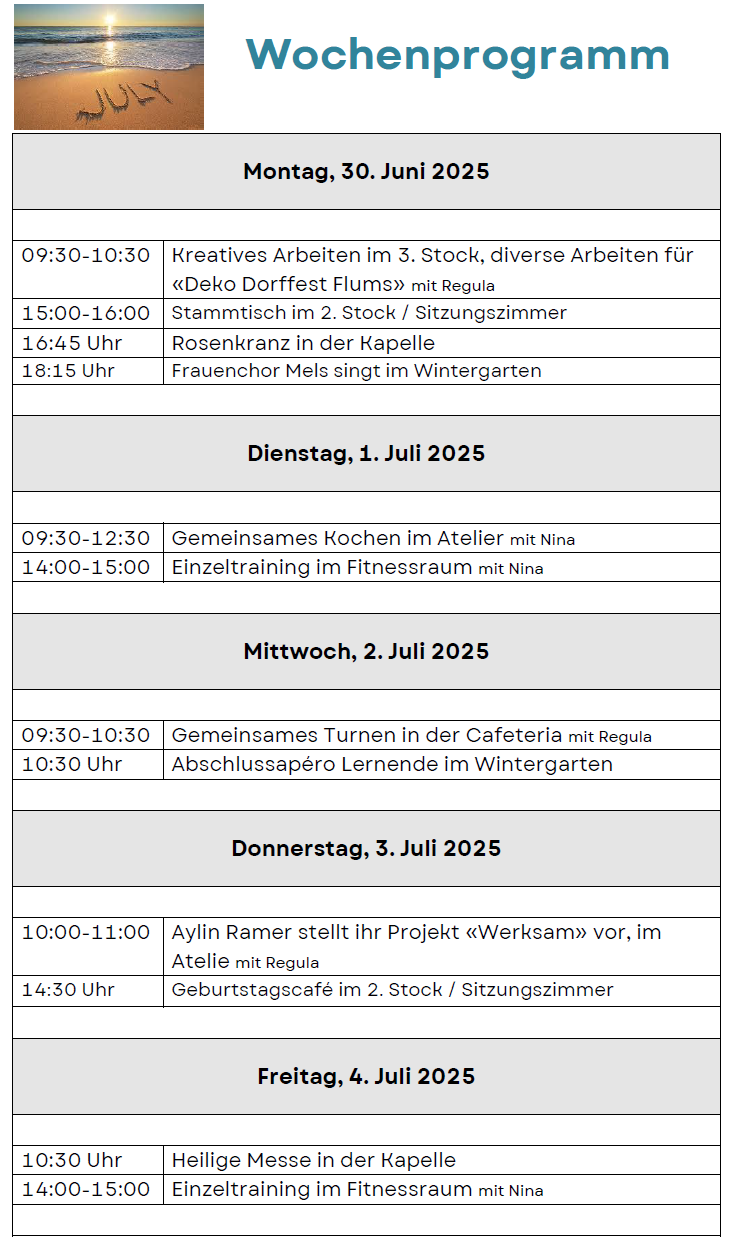 Wochenprogramm aktuell