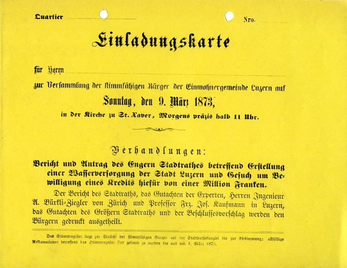 Die stimmfähigen Bürger stimmten im März 1873 der Investition von 1 Mio. Franken in die Wasserversorgung zu. Am Ende kostete das konfliktbeladene Projekt mehr als 1,75 Mio. Franken.
