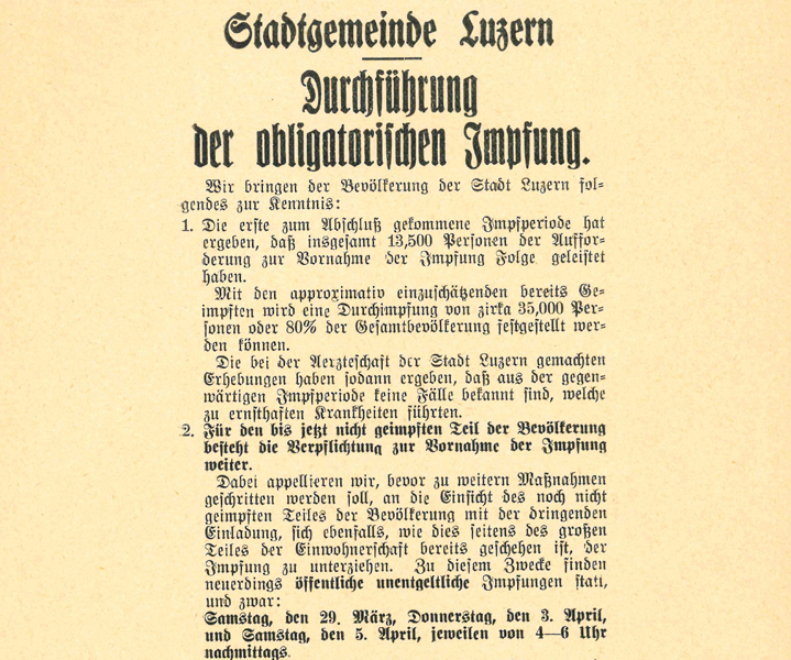 Die Impfrate von 80% genügte nicht, weswegen die Stadt 1924 eine kostenlose öffentliche Impfaktion durchführte.
