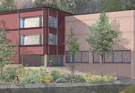 Visualisierung Neu- und Bestandsbau Steinhof 2, Ansicht von der Steinhofstrasse