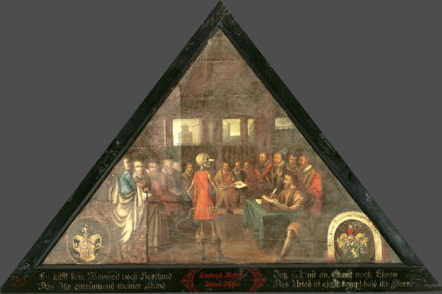 Es hilfft kein Weisheit noch Verstand
Das Ihr entrünnend meiner Hand

Ich sieh nit an Gunst noch Ehren
Das Urtell ist g'fellt, kompt bald ihr Herren.

Bildnummern: Kdm LU 39, Halter VIII, Eglin 20