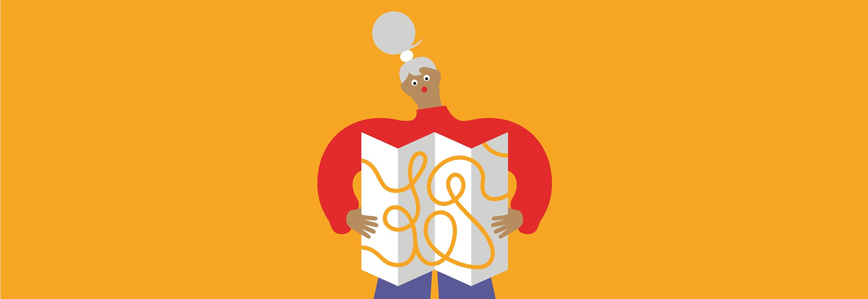 Grafik einer Frau, die eine Karte betrachtet