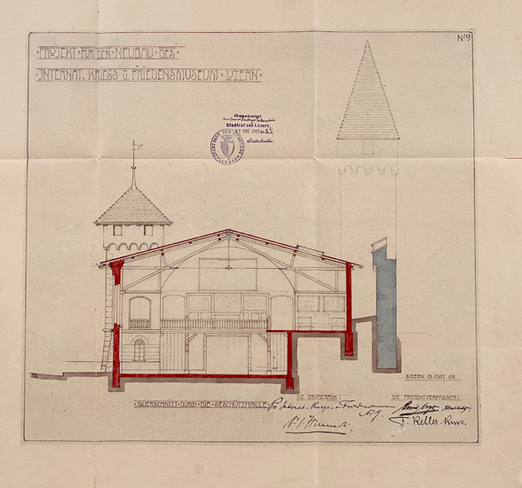 Es war geplant, für den Neubau von Architekt Emil Vogt einen Teil der alten Dachstuhl-Konstruktion der Festhalle zu übernehmen. Der ursprüngliche Entwurf der Baueingabe wurde jedoch nicht umgesetzt.