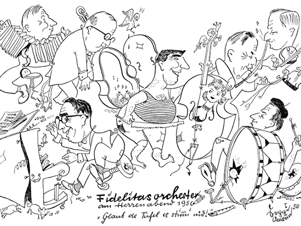 Fidelitasorchester am Herrenabend 1950: Karikaturen