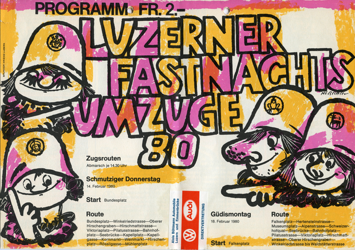 Seit 1897 nimmt die Fidelitas an den traditionellen Umzügen der Luzerner Fasnacht teil, mit Sujet und passendem Umzugswagen.