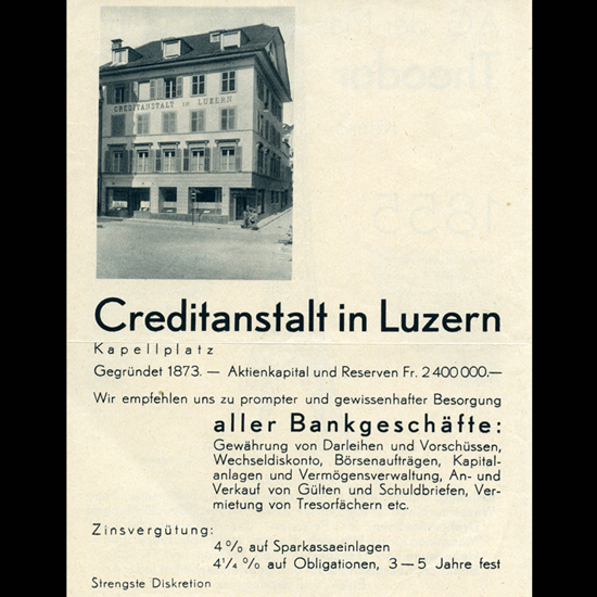 Die Bank wurde nach über 70 Jahren Eigenständigkeit 1944 von der Schweizerischen Bankgesellschaft übernommen.