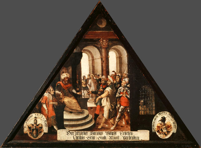 Der Mörder Barabas Wuardt Erbetten.
Christus Sein Stadt Müöst verdredten.

Bildnummern: Kdm LU 84b, Inschriftenverzeichnis 33r, von Moos XXXIII