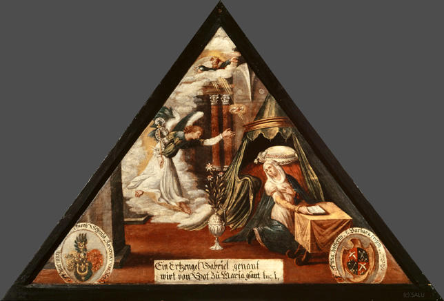 Ein Ertzengel Gabriel genant
wirt von Got zu Maria gsant.

Bildnummern: Kdm LU 32a, Inschriftenverzeichnis 85v, von Moos 35
