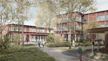 Visualisierung Neu- und Bestandsbau Steinhof 2, Ansicht von der Steinhofstrasse 