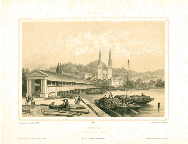 Lithographie des hinteren Teils der Hofbrücke, welcher bis 1852 bestand