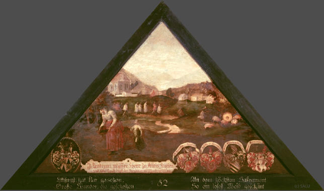 Ettiswyl hat Clar gesehen
grosse Wunder die geschehen

An dem Höchsten Sacrament
So ein losess weib geschänt.

Bildnummern: Kdm LU 53, Halter XX, Eglin 52