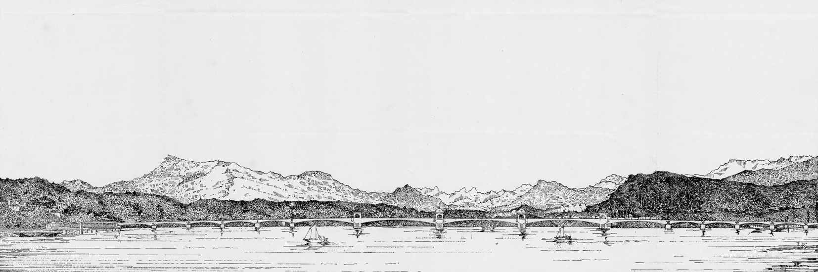 Laut Verfechter dieser Variante wäre die Strecke von Basel nach Immensee über diese 1 km lange Seebrücke immerhin 4 km kürzer gewesen als mit dem Bahnhof Halde.