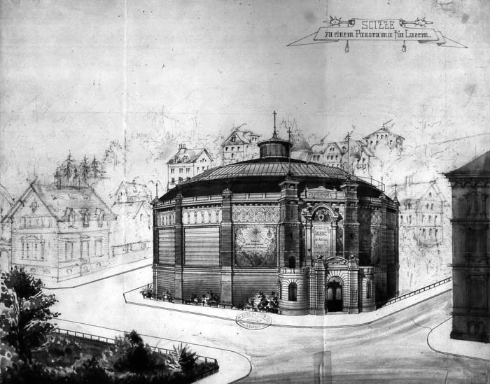 Ein erster Entwurf zu einem Panoramagebäude für ein Rundbild in Luzern.