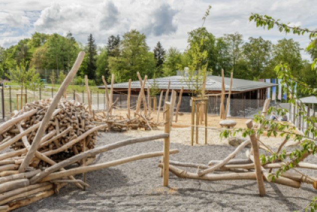 Der Spielplatz mit vielen Holzelementen