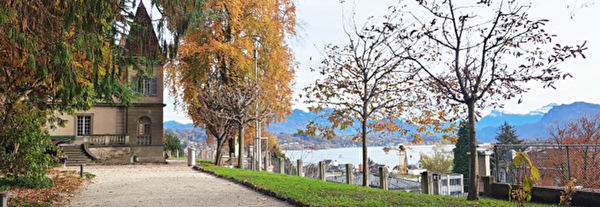 Park mit Villa und vielen Pflanzen