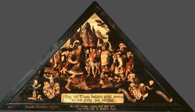 Gog und Magog kommen gerüst
vs dem gebirg zum Antichrist

Bildnummern: Kdm LU 5b, Inschriftenverzeichnis 115r, von Moos CXV