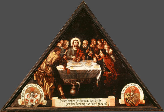 Judas von Christo nam das brod,
Der ihn darnach verkaufft zum tod

Bildnummern: Kdm LU 108a, Inschriftenverzeichnis 9v, von Moos 111
