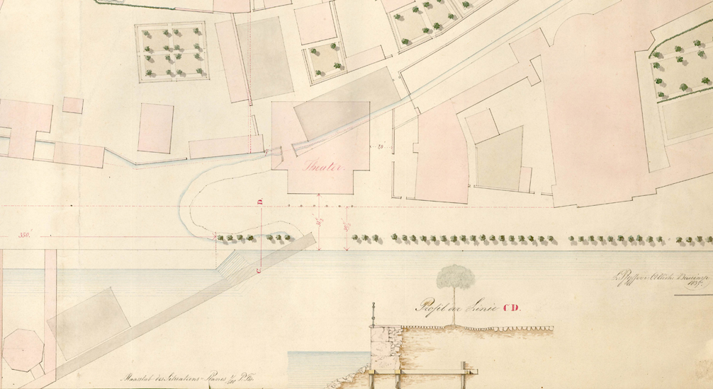 Zur Aufschüttung wurde der Schutt aus dem Brandgässli von 1833 genutzt. Das geplante Theater kam exakt auf den Hirschengraben zu stehen, der Linie zwischen altem und neuem Luzern.