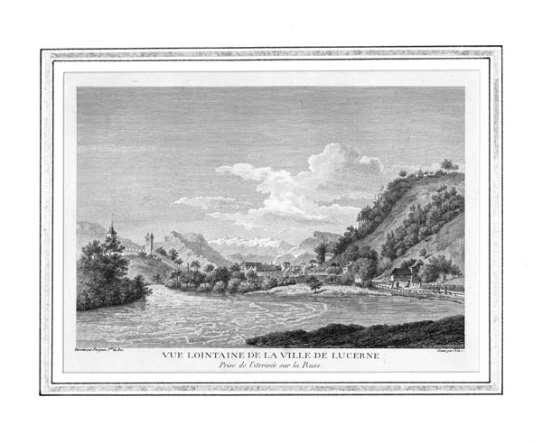 Kupferstich aus Zurlaubens «Tableaux...de la Suisse», in welchem die urtümliche Umgebung der Stadt in den Vordergrund gerückt wird