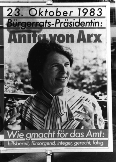 Anita von Arx-Fischler kam 1971 zusammen mit sechs weiteren Frauen in den Grossen Bürgerrat. Die Kantonsschullehrerin wurde 1983 erste Präsidentin des Bürgerrats und blieb dies für 13 Jahre.
