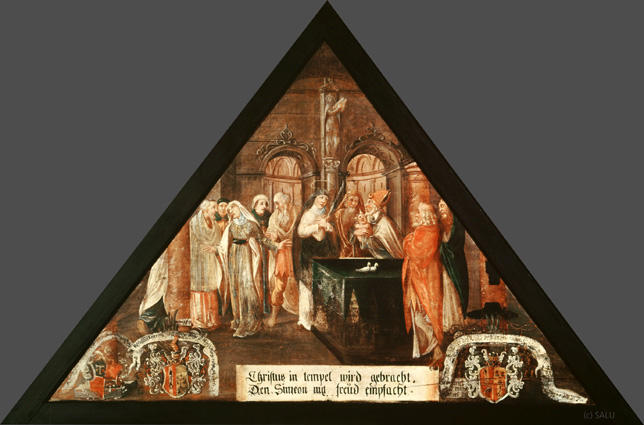 Christus in tempel wird gebracht.
Den Simeon mit freüd empfacht.

Bildnummern: Kdm LU 47a, Inschriftenverzeichnis 68v, von Moos 52