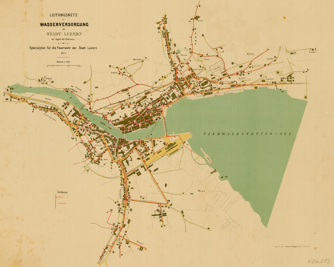 Druckwasserleitungen versorgten 1877 bereits über die Hälfte der Stadtbevölkerung mit frischem Quellwasser aus dem Eigental. Die Ergiebigkeit der Quellen schwankte jedoch stark.
