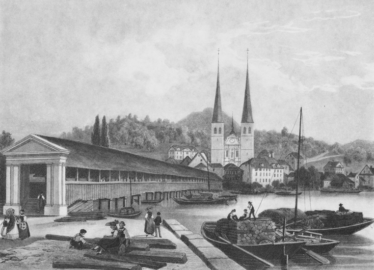 Die Hofbrücke wurde zwischen 1834 und 1852 in vier Etappen abgetragen. Der Brückenkopf musste jeweils angepasst werden. Im Bild eine repräsentative klassizistische Lösung.