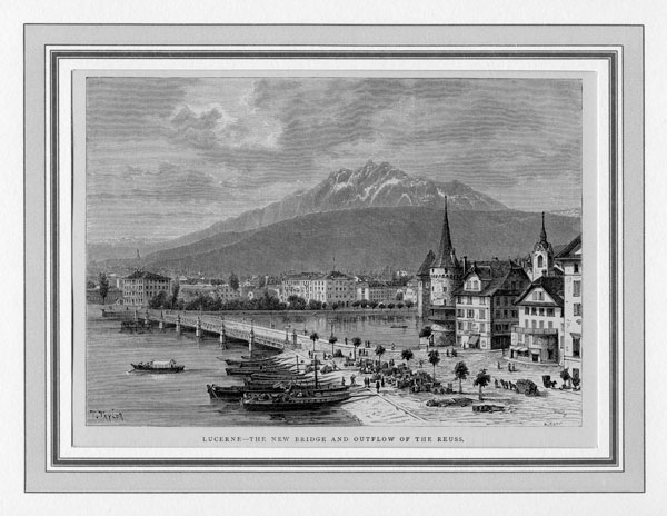 Die neue Brücke mit dem Wasserturm und Pilatus im Hintergrund
