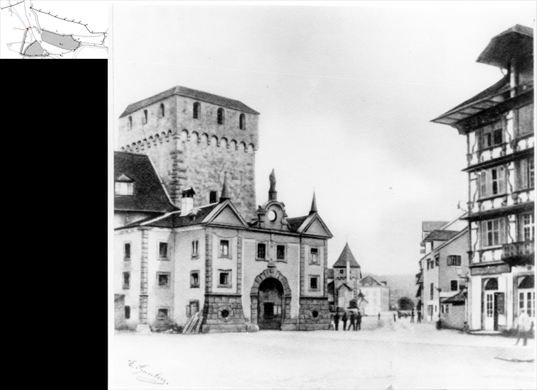 Das Luzerner Tagblatt bezeichnete den Haberturm als «Menschenquäler und Tränenpresser», dem niemand nachtrauere. Rechts das heute noch am Kasernenplatz stehende Anderallmend-Haus.
