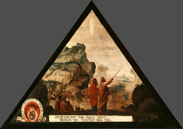 Durch s rote meer seins eignen Bluts
Mittheilt vns Christus alles guts.

Bildnummern: Kdm LU 112b, Inschriftenverzeichnis 3r, von Moos III