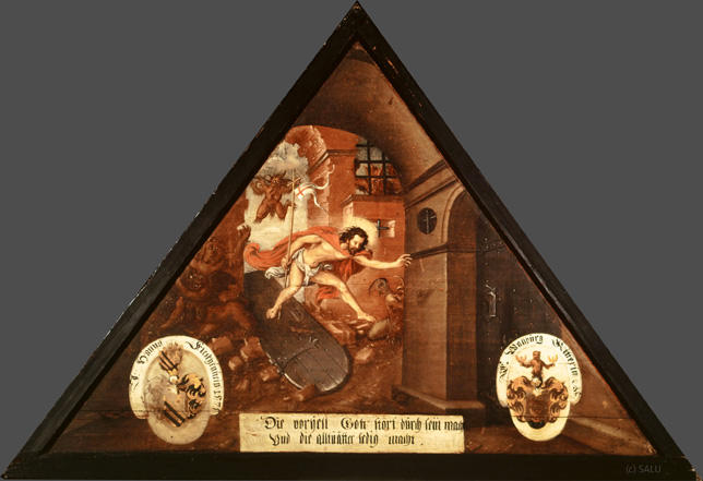 Die vorhell Gott stört durch sein macht
vnd die alltvätter ledig macht

Bildnummern: Kdm LU 60b, Inschriftenverzeichnis 57r, von Moos LVII