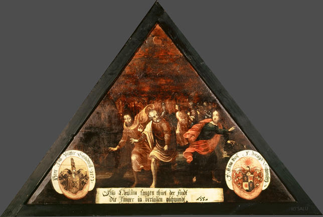 Alls Christum fangen thuot der Findt
die Jünger in verlassen gschwindt.

Bildnummern: Kdm LU 99b, Inschriftenverzeichnis 18r, von Moos XVIII