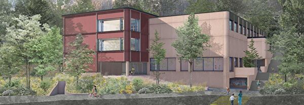 Visualisierung Neu- und Bestandsbau Steinhof 2, Ansicht von der Steinhofstrasse