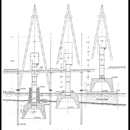 Der Kamin dient als Einstieg für die Arbeiter und als Transportweg für den Aushub. Dieser gelangt durch eine Schleusenklappe nach draussen. Ist der Caisson genug abgesenkt, wird der Hohlraum mit Beton gefüllt.