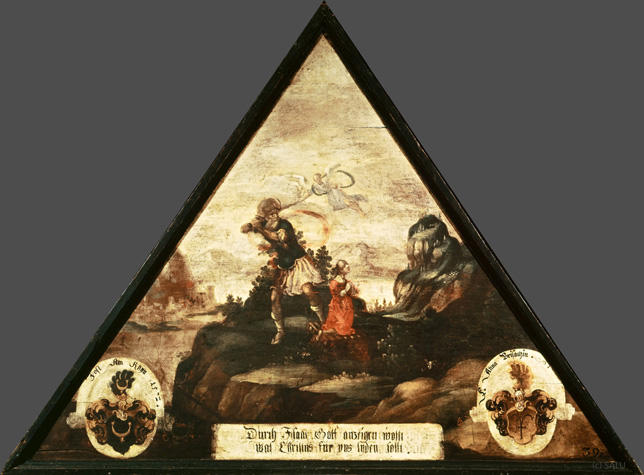 Durch Isaac Gott anzeigen wollt
was Christus für vns lyden sollt.

Bildnummern: Kdm LU 78b, Inschriftenverzeichnis 39r, von Moos XXXIX