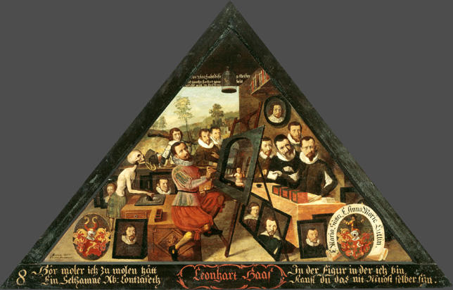 Hör moler ich zu molen hätt
Ein Seltzamne Ab-Contrafeth

In der Figur in der ich bin
Kanst du das nit Muost selber syn.

Bildnummern: Kdm LU 48, Halter 8, Eglin 30