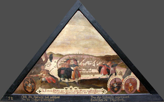 Alss die Andacht hat geführet
An die Orthen so berühret

Von des Heilands gegenwart
Endet sich die Pilgerfarth.

Bildnummern: Kdm LU 124, Halter 52, Eglin fehlt