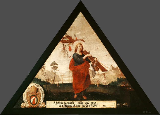 Christus in arbeit mühe vnd noth.
von Jugent vf bis in den Todt.

Bildnummern: Kdm LU 113b, Inschriftenverzeichnis 2r, von Moos II