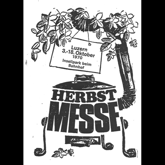 Plakat für die Luzerner Herbstmesse vom 3. bis 18. Oktober 1970 in Form eines Marroni-Ofens.