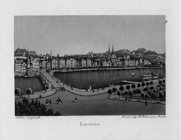 Aquatinta der 1869/70 erbauten neuen Brücke über das Luzerner Seebecken