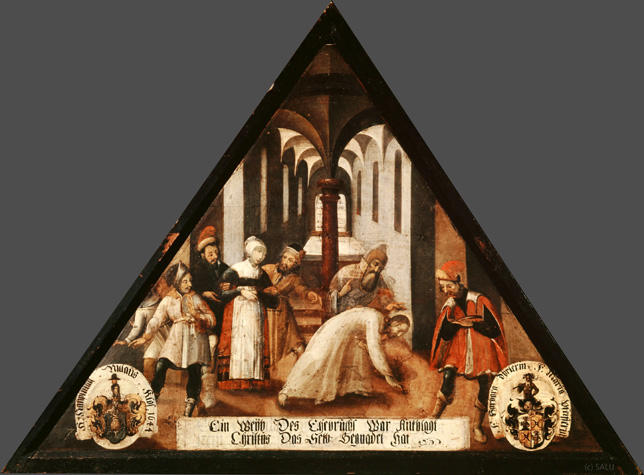 Ein Weyb Des Ehebruchs War Ankhlagt
Christus Das Selb Begnadet hat

Bildnummern: Kdm LU 84a, Inschriftenverzeichnis 33v, von Moos 87
