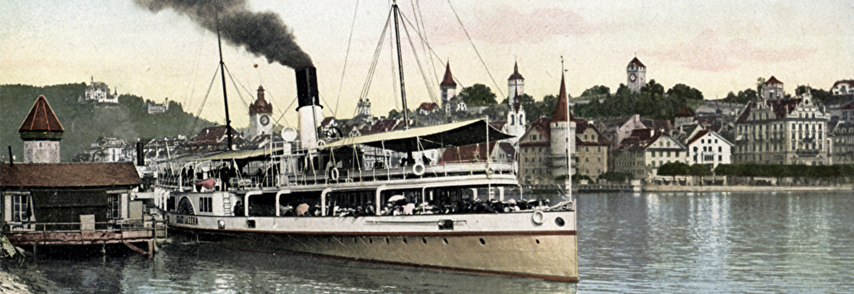 Dampfschiff Stadt Luzern am Quai beim Bahnhof, nach 1900