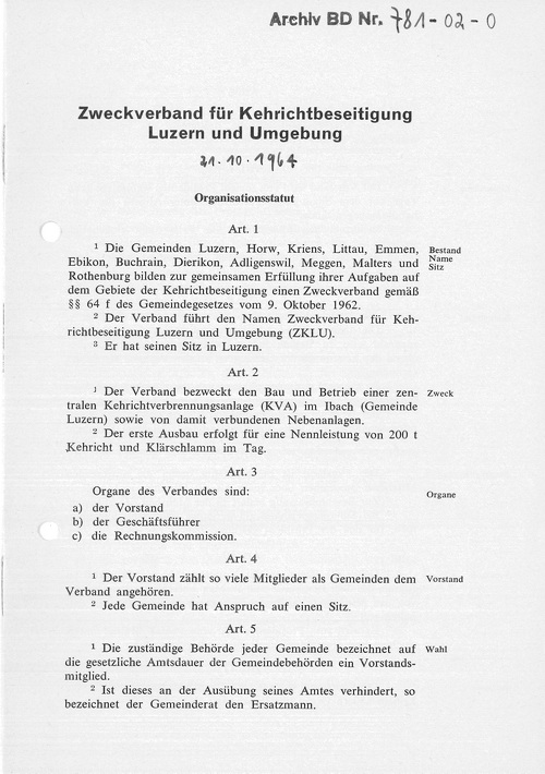 1963 fällten Luzern und seine Nachbargemeinden den Entscheid für den Bau einer Kehrichtverbrennungsanlage im Ibach und schlossen sich dafür in einem Zweckverband zusammen.