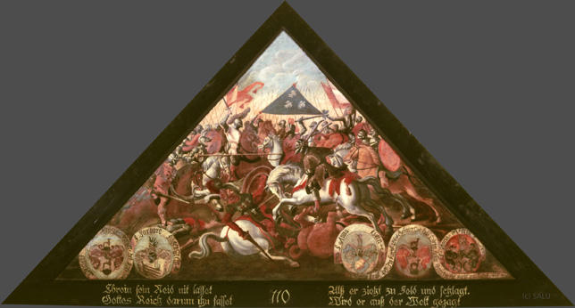 Ebroin sein Neid nid lasset
Gottes Reich darum ihn fasset

Alss er zieht zu Feld und sschlacht,
Wird er auss der Welt gejagt

Bildnummern: Kdm LU 117, Halter 42, Eglin fehlt