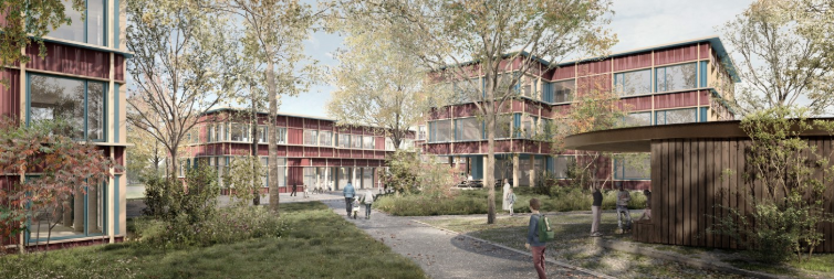 Visualisierung Neu- und Bestandsbau Steinhof 2, Ansicht von der Steinhofstrasse 