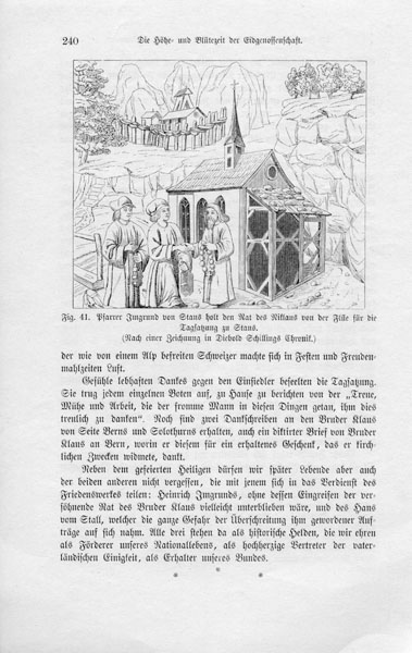 Bruder Klaus (1417-1487) in seiner Einsiedelei im Flüeli-Ranft aus der «Geschichte der Schweiz» von Karl Dändliker.