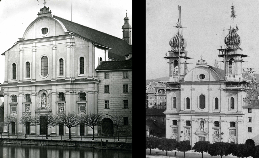 Ohne Türme waren sich Kirche und Theater etwas ähnlicher. Der Bau der Türme hob die Kirche räumlich in eine andere Sphäre.