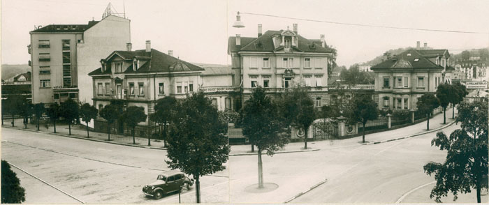 Obwohl in den Plänen 1930 ein Neubau anstelle der Villa Moss geplant war, blieb diese noch rund 20 Jahre bestehen.