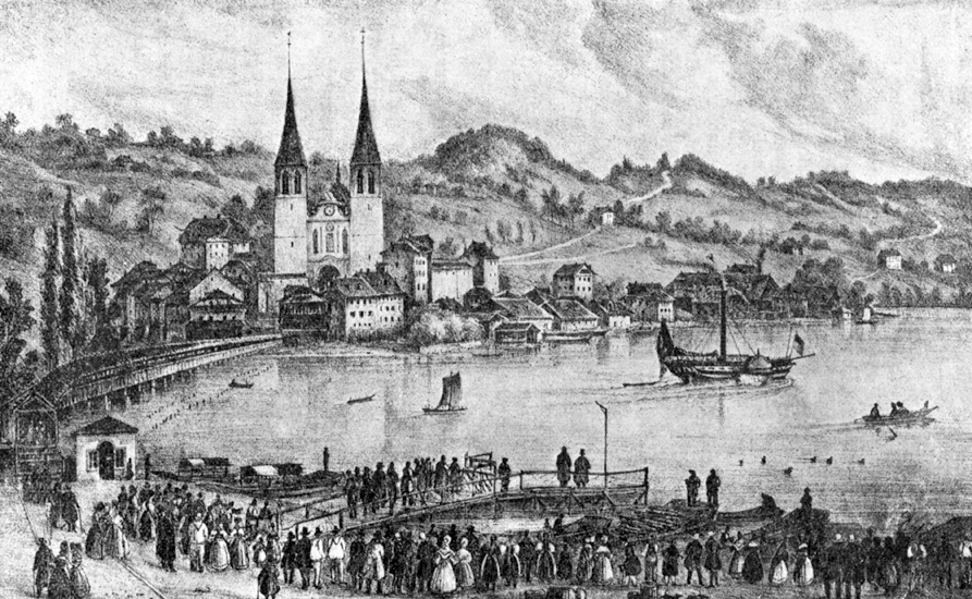 Vor dem Hoftor beim späteren Schwanenplatz stand ab dem 15. Jahrhundert ein Landungssteg, welcher immer weiter ausgebaut wurde, um auch grösseren Nauen die Landung zu ermöglichen.