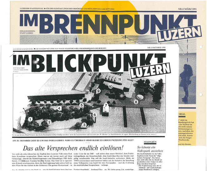 Der Verein Volkspark Inseli erläuterte seine Vision in einer «Stattzeitung», einer Imitation der Stadtzeitung «Im Brennpunkt – Luzern».